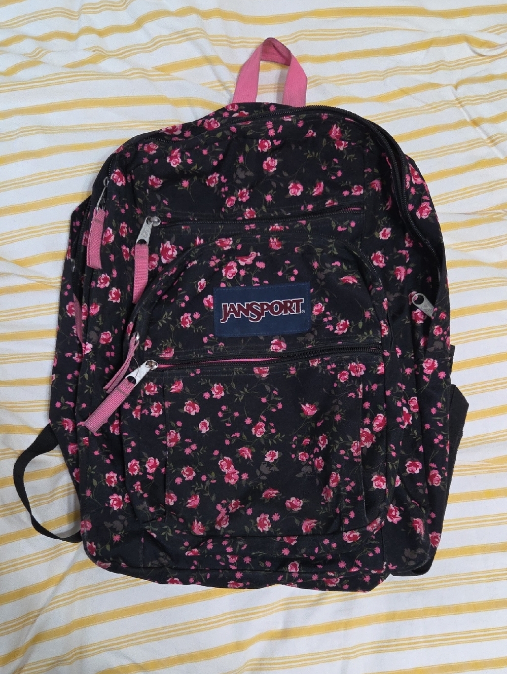 Jansport Black Backpack with Pink Floral Print